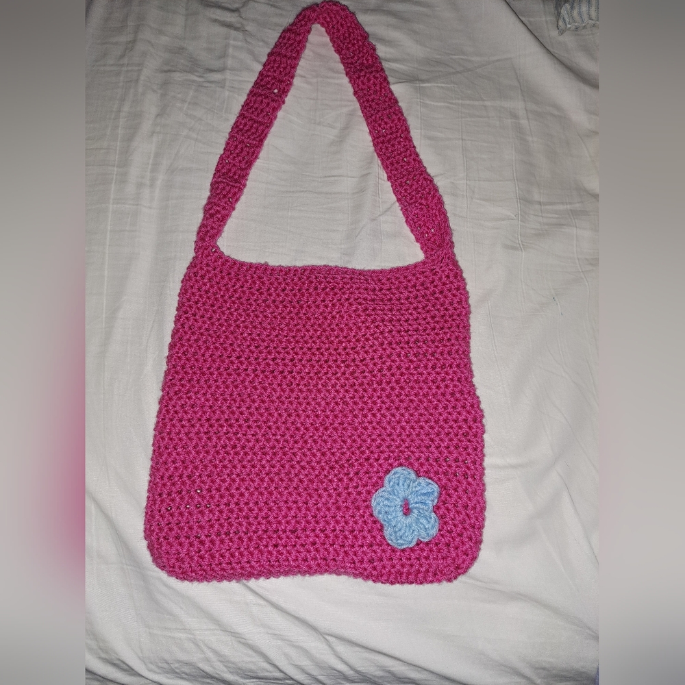 Hand crocheted tote bag.